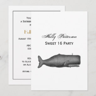 Vintage 19th Century Whale Drawing N Invitation