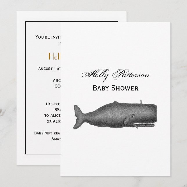 Vintage 19th Century Whale Drawing N Invitation (Front/Back)