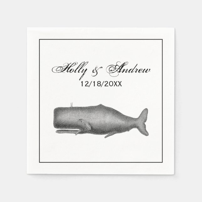 Vintage 19th Century Whale Drawing Napkin (Front)