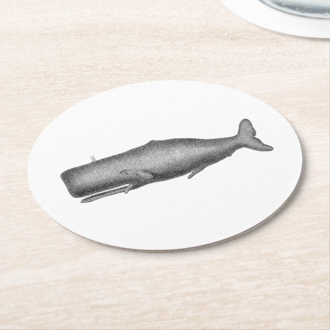 Vintage 19th Century Whale Drawing Round Paper Coaster (Angled)