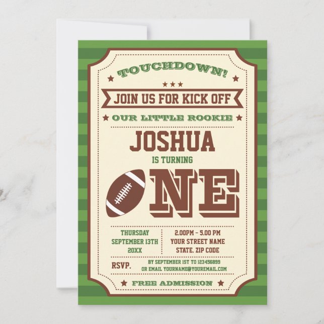 Vintage 1st Birthday Football Ticket Invitation (Front)