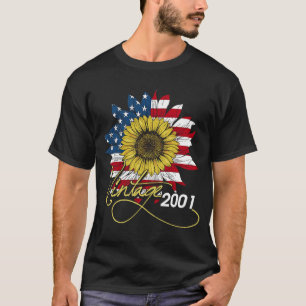 Vintage 2001 Sunflower 4th July Independence Day P T-Shirt