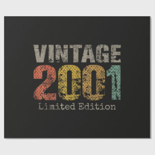 Vintage 2001 Text 25th Birthday Gift Men Women 25 Wrapping Paper