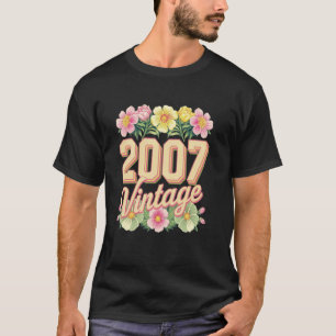 Vintage 2007 Retro Born Flowers Birthday Daughter T-Shirt