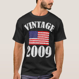 Vintage 2009 15 Years Old American Flag Birthday 4 T-Shirt