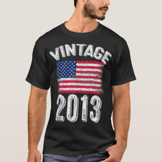 Vintage 2013 11 Years Old American Flag Birthday 4 T-Shirt