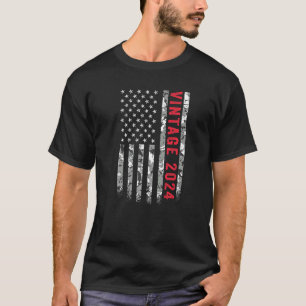 Vintage 2024 American Flag Camo New Baby 1st Birth T-Shirt