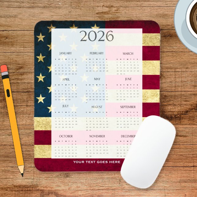Vintage 2026 USA Flag Mini Calendar Mouse Pad (Vintage 2026 USA Flag Mini Calendar Mouse Pad)