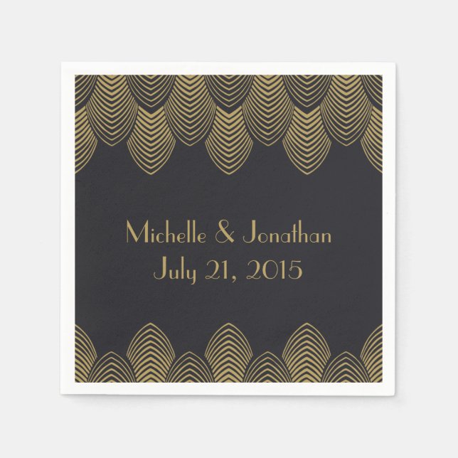 Vintage 20's Art Deco Scallop Wedding Napkin Grey (Front)