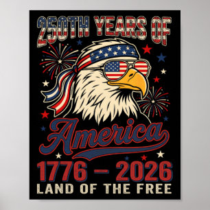 Vintage 250th Years Birthday 4th July Usa Flag Ame Poster