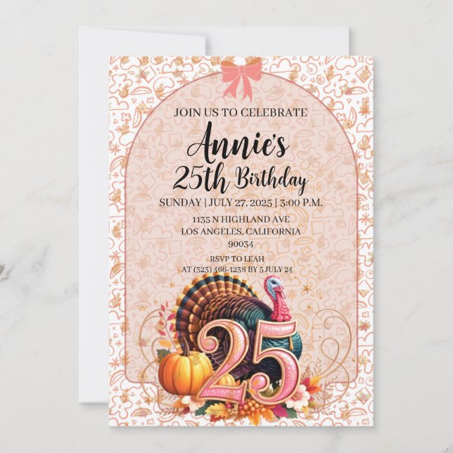  Vintage 25th Thanksgiving Holiday Birthday Invitation (Front)