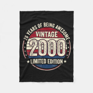 Vintage 26 Birthday Decorations Men 26yr 2000 26th Fleece Blanket