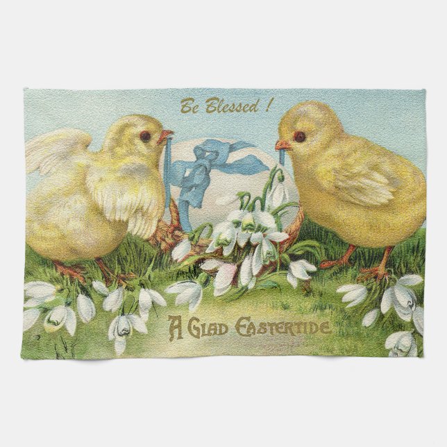 Vintage 2 Chickens And Egg Easter Tea Towel (Horizontal)