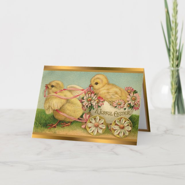Vintage 2 Chickens Easter Holiday Folded Cards (Front)