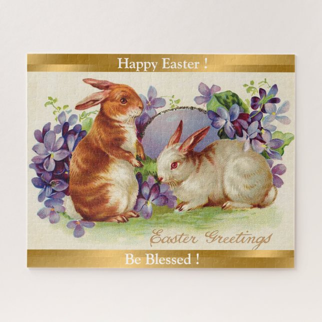 Vintage 2 Rabbits Easter Holiday Jigsaw Puzzle (Horizontal)