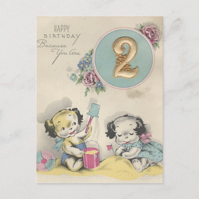 Vintage "2 Year Old" Happy Birthday Postcard (Front)