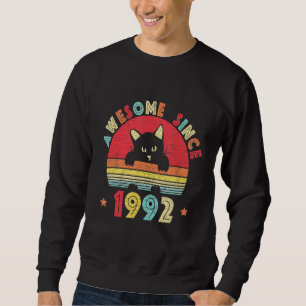 Vintage 30th Birthday Awesome Since 1992 Retro Cat Sweatshirt