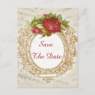 Vintage 30th Birthday Red Rose Frame Music Sheet Announcement Postcard
