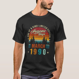 Vintage 32Th Birthday Awesome Since March 1990 T-Shirt