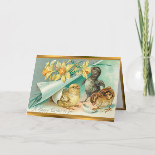 Vintage 3 Chickens Easter Holiday Folded Cards