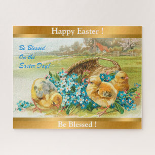 Vintage 3 Chickens Easter Holiday Jigsaw Puzzle