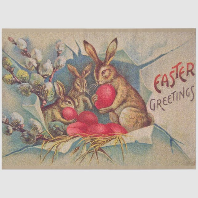Vintage 3 Rabbits Easter Holiday Tissue Paper (Front)