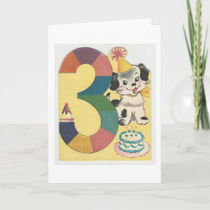 Vintage "3 Year Old" Happy Birthday With Dog Card