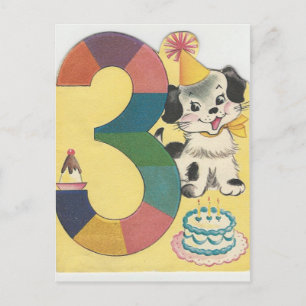 Vintage "3 Year Old" Happy Birthday With Dog Postcard