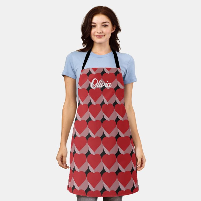 Vintage 3D red heart pattern Apron (Worn)