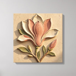 Vintage 3D Sculpted Magnolia Flower Crackled Plast Canvas Print