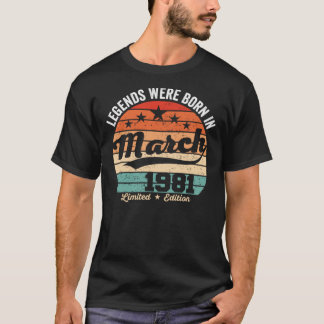 Vintage 42th Birthday Legends Were Born In March 1 T-Shirt