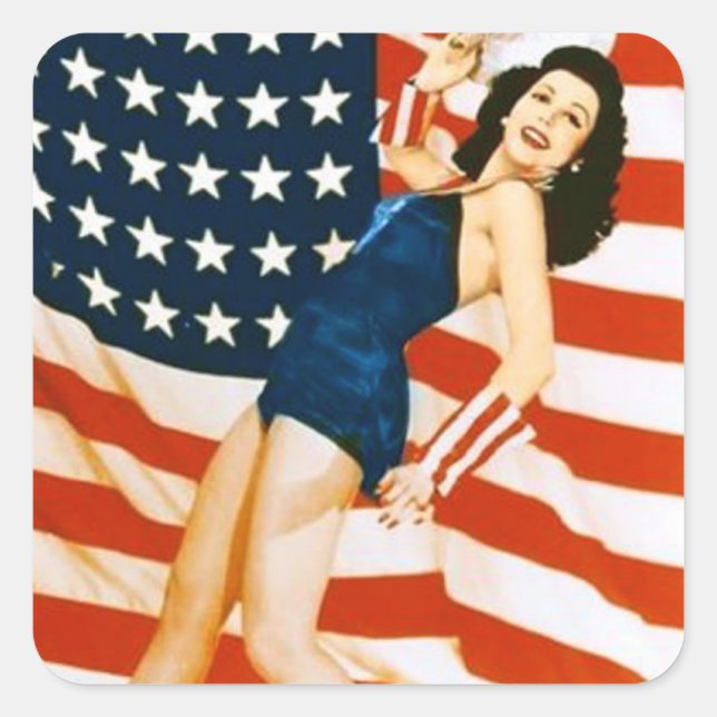 Vintage 4 th of July Pinup Square Sticker (Front)
