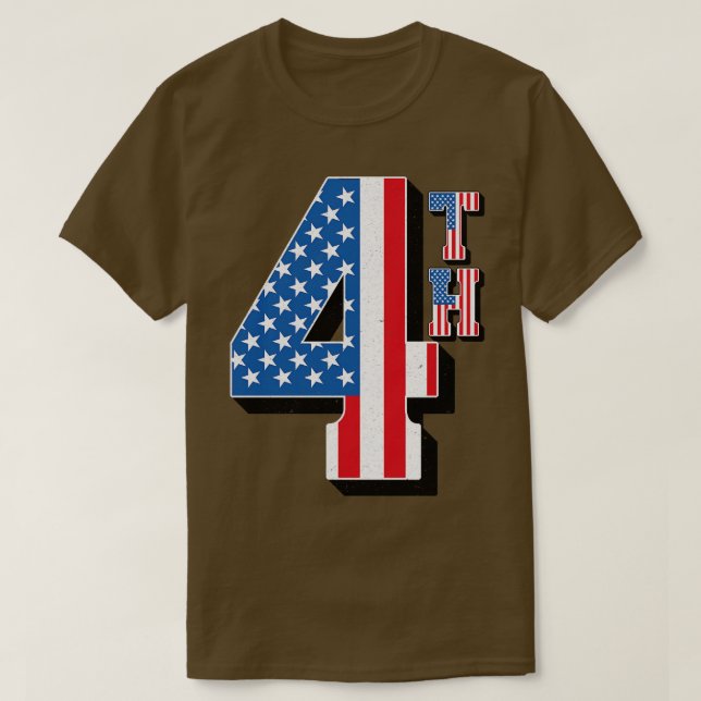 Vintage 4th American Flag Text T-Shirt (Design Front)