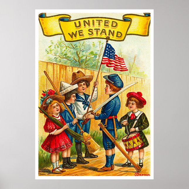 Vintage 4th of July Children with Flag Poster (Front)