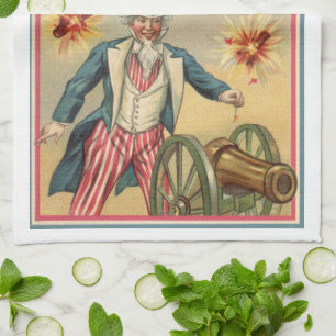 Vintage 4th of July Fireworks with Uncle Sam Tea Towel