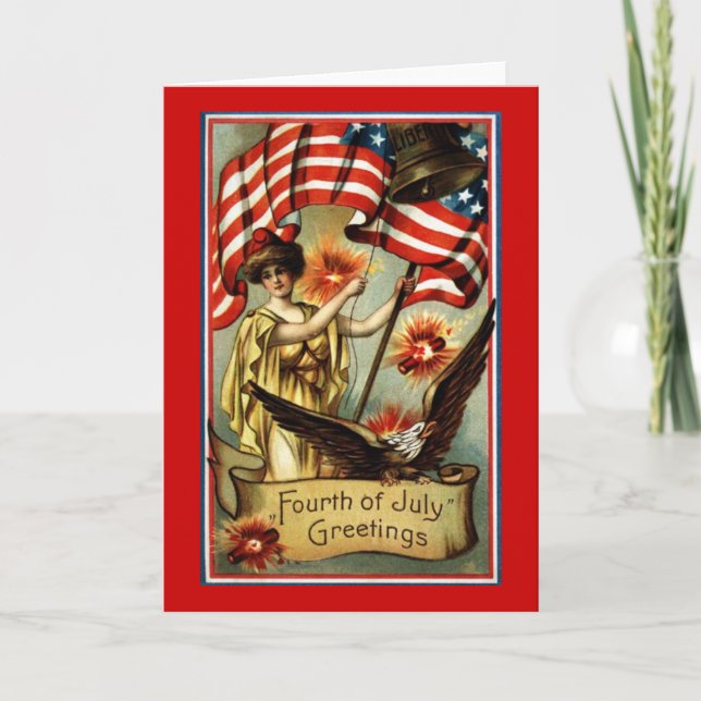 Vintage 4th of July Greetings Blank Card (Front)