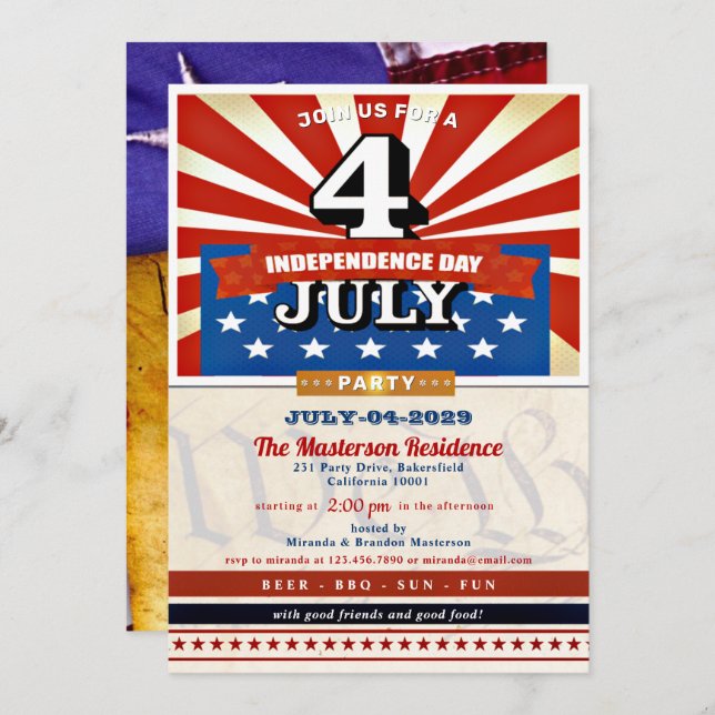 Vintage 4th of July Party Invitation (Front/Back)