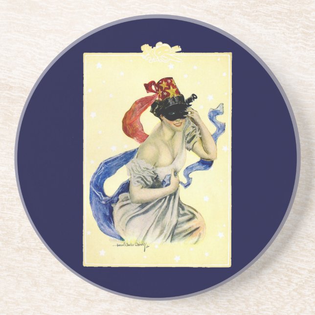 Vintage 4th of July Patriotic Masquerade Party Coaster (Front)