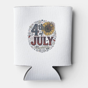 Vintage 4th of July Patriotic Sunflower Shirt Desi Can Cooler
