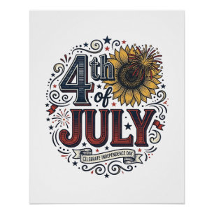 Vintage 4th of July Patriotic Sunflower Shirt Desi Poster
