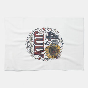 Vintage 4th of July Patriotic Sunflower Shirt Desi Tea Towel