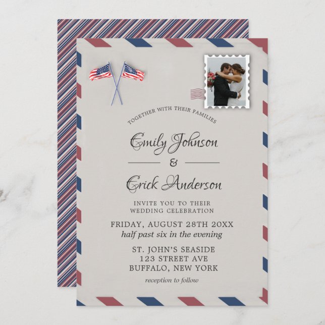 Vintage 4th Of July Photo Wedding Invitation (Front/Back)