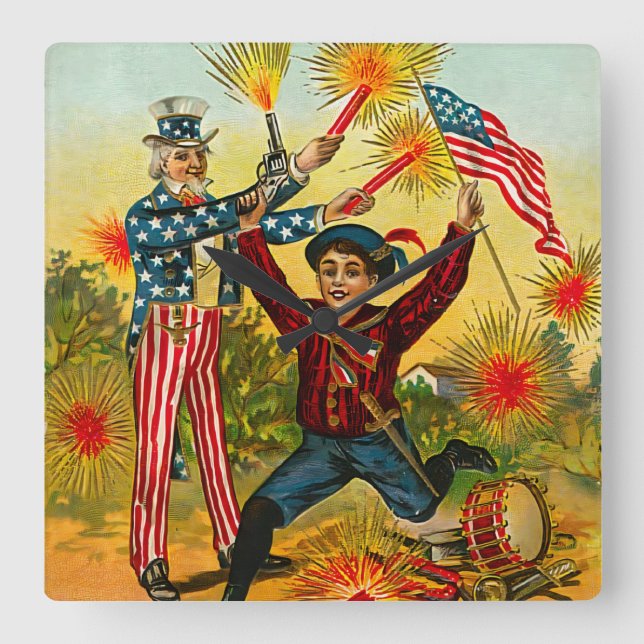 Vintage 4th of July Square Wall Clock (Front)