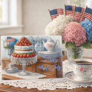Vintage 4th of July Strawberry Cake Postcard