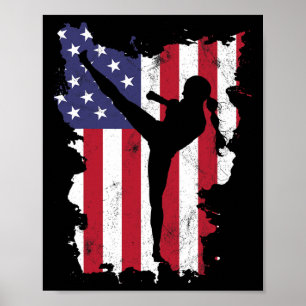 Vintage 4th Of July Usa Flag Kickboxing Women Kids Poster