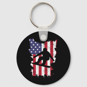 Vintage 4th Of July Usa Flag Snowboarding Snowboar Key Ring