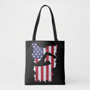 Vintage 4th Of July USA Flag Swimming Swim Swimmer Tote Bag
