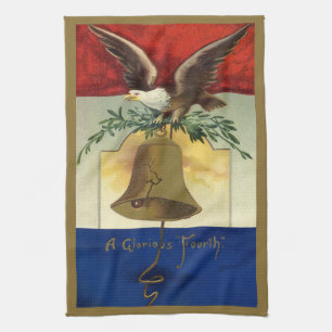 Vintage 4th of July with Eagle and Liberty Bell Ki Tea Towel