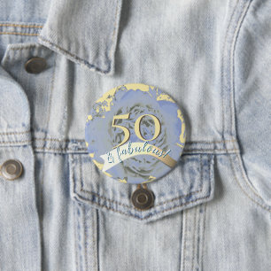 Vintage 50 and fabulous! Golden 50 w/blue peony 7.5 Cm Round Badge