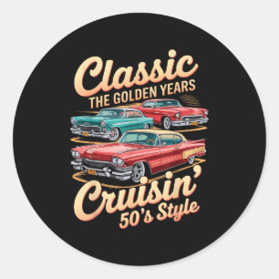 Vintage 50s Car Tee Clic Muscle Car For Men &amp;  Classic Round Sticker